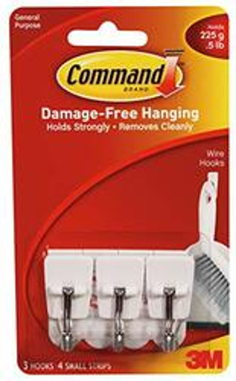 Command General Purpose Wire Hooks, Small, 0.5 Lb Cap, White, 3 Hooks And 6 Strips/Pack