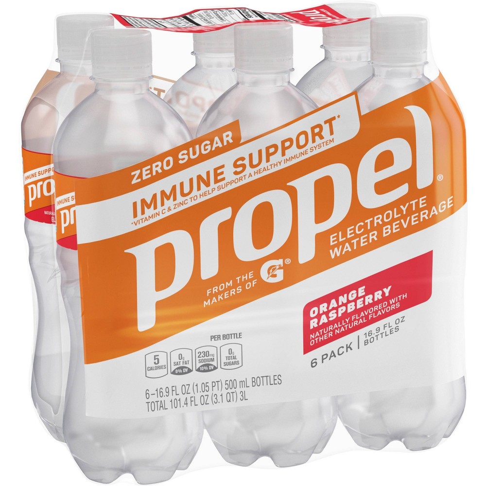 Propel Immune Support Electrolyte Water Beverage Orange Raspberry Naturally Flavored 16.9 Fl Oz Bottle