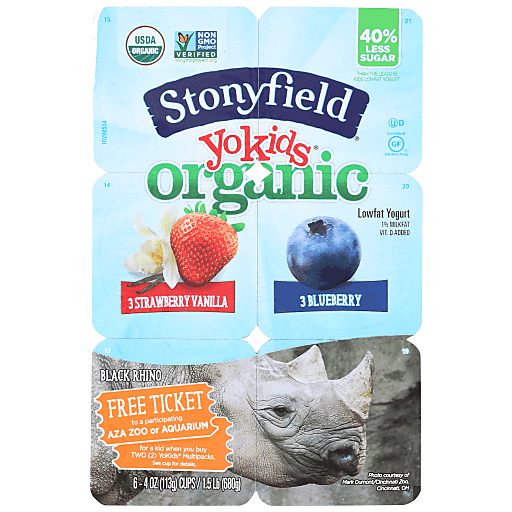 Stonyfield Organic Kids Strawberry Vanilla & Blueberry Lowfat Yogurt Variety Pack 6-4 Oz. Cups
