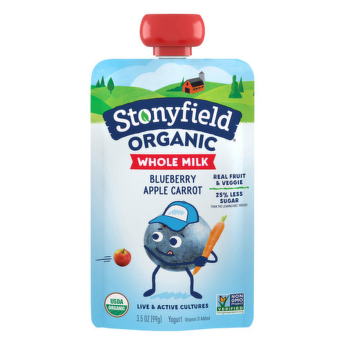 Stonyfield Organic Blueberry Apple Carrot Whole Milk Yogurt 3.5 Oz. Pouch