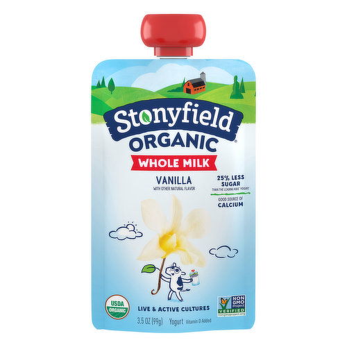 Stonyfield Organic Whole Milk Yogurt Vanilla Pouch, 3.5 Oz