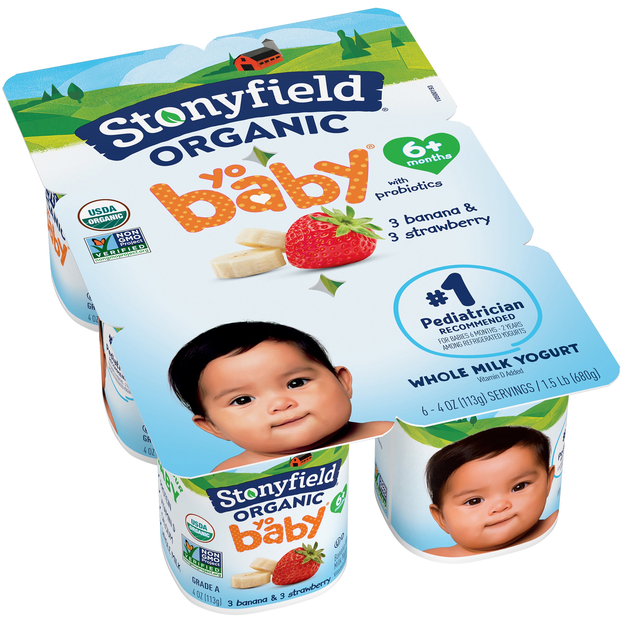 Stonyfield Organic Yogurt, Whole Milk, Banana & Strawberry, 6+ Months