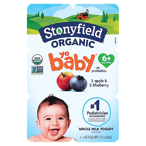 Stonyfield Organic Farm Yogurt, Whole Milk, Apple, Blueberry, 6+ Months