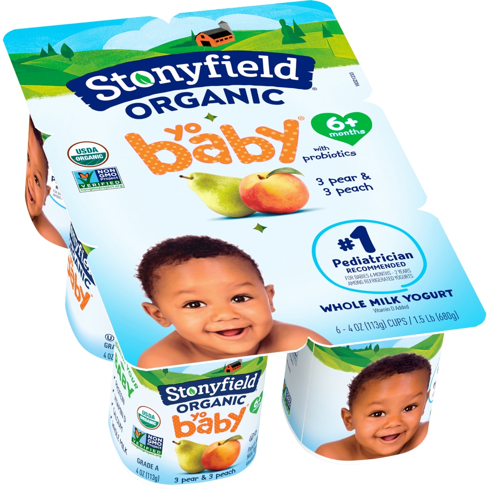 Stonyfield Organic Yo Baby Yogurt, Whole Milk, Pear & Peach, 6+ Months