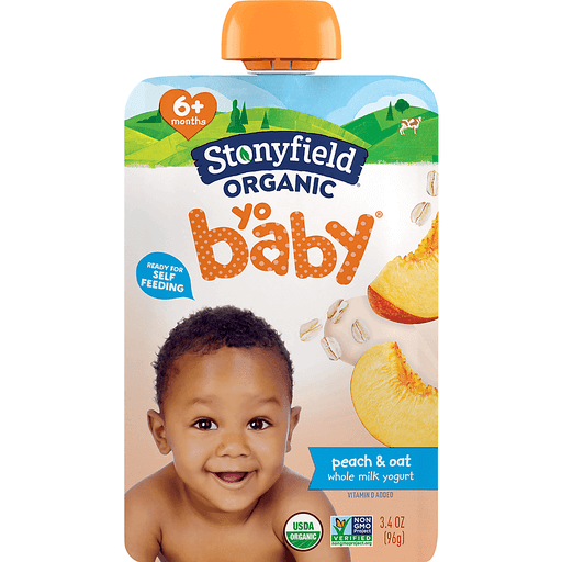 Stonyfield Organic YoBaby Peach & Oat Whole Milk Yogurt 3.4 Oz. Pouch