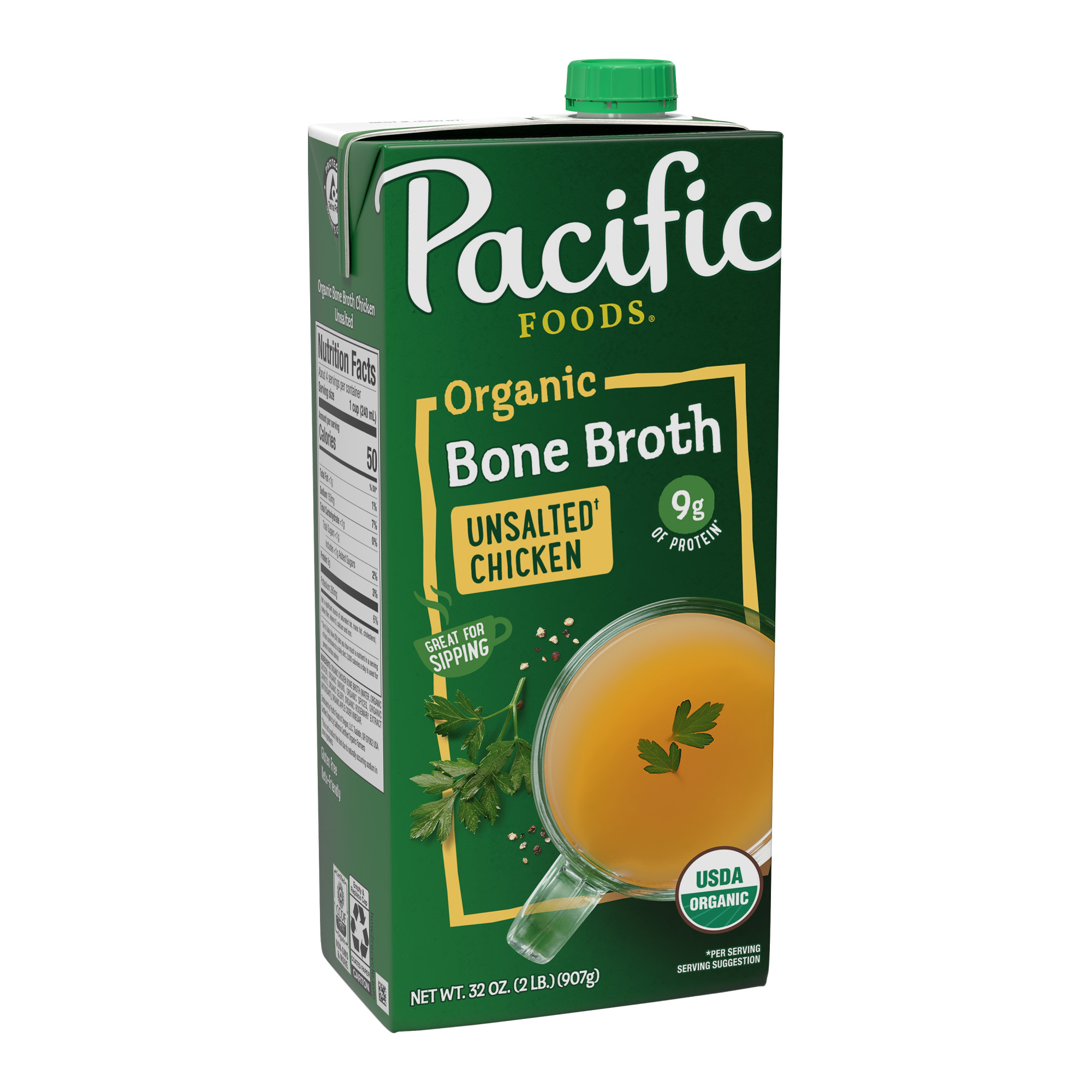 Pacific Foods Organic Bone Broth Unsalted Chicken -- 32 Fl Oz