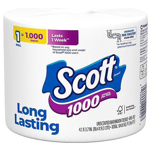 Scott 1000 Sheets Per Roll Unscented Bathroom Tissue