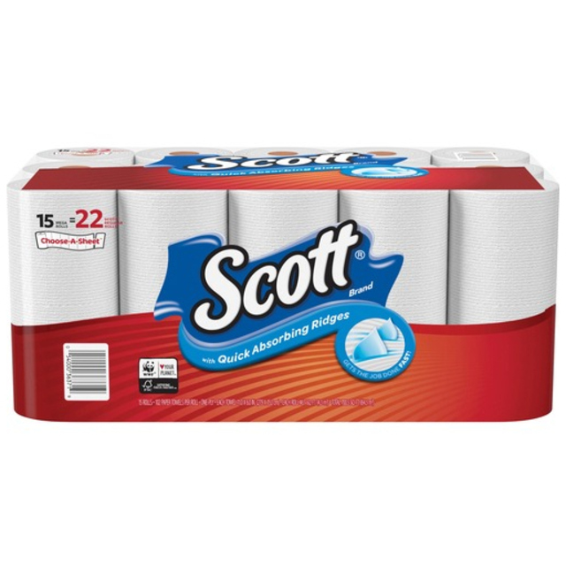 Scott Select-A-Size� Mega 1-Ply Paper Towels, 102 Sheets Per Roll, Pack Of 15 Rolls
