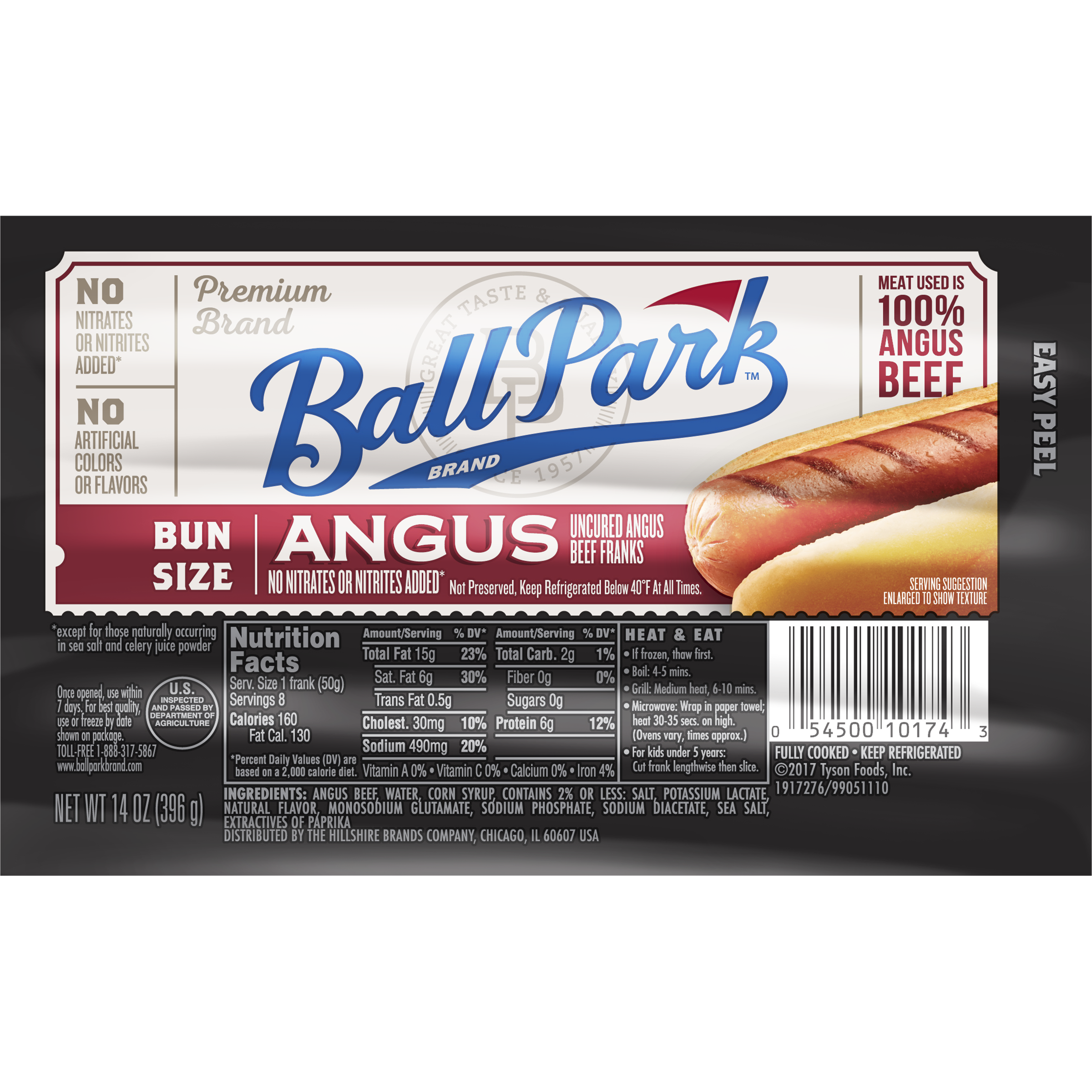 Ball Park Bun Size Uncured Angus Beef Franks - 14oz/8ct