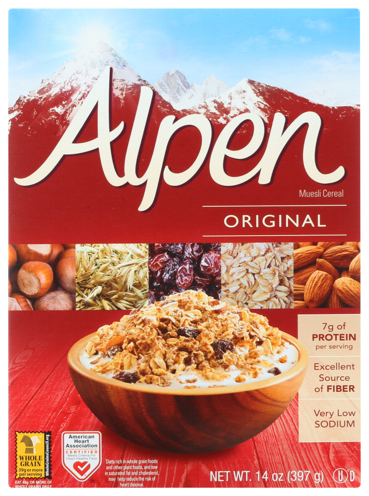 Alpen Original Muesli, Swiss Style Muesli Cereal, Whole Grain, Non-GMO Project Verified, Heart Healthy, Kosher, Vegan, 14 Oz Box