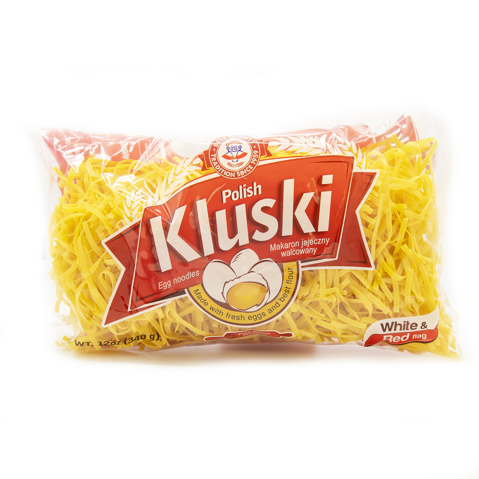 Polish Folklore Imports Original Egg Noodles Kluski By White & Red Flag, 12oz (340g)