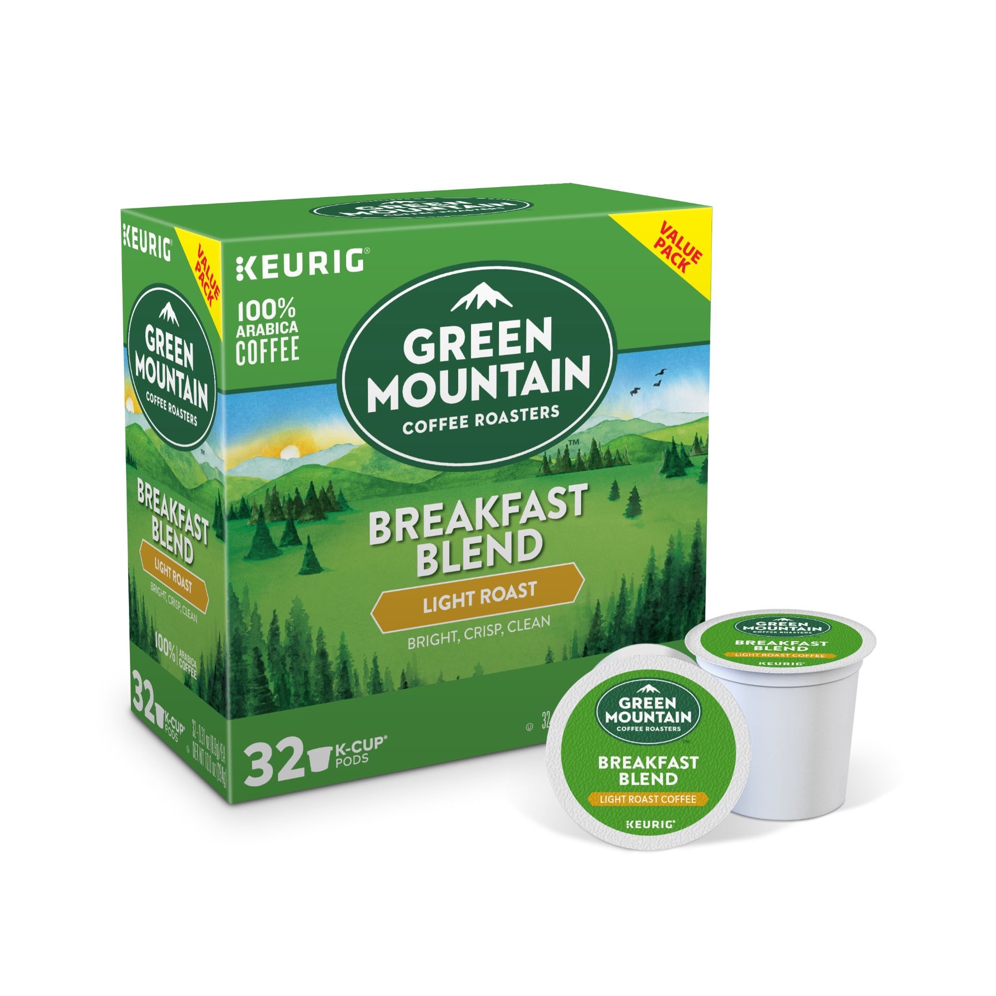 Green Mountain Coffee Roasters Coffee, 100% Arabica, Light Roast, Breakfast Blend, K-Cup Pods