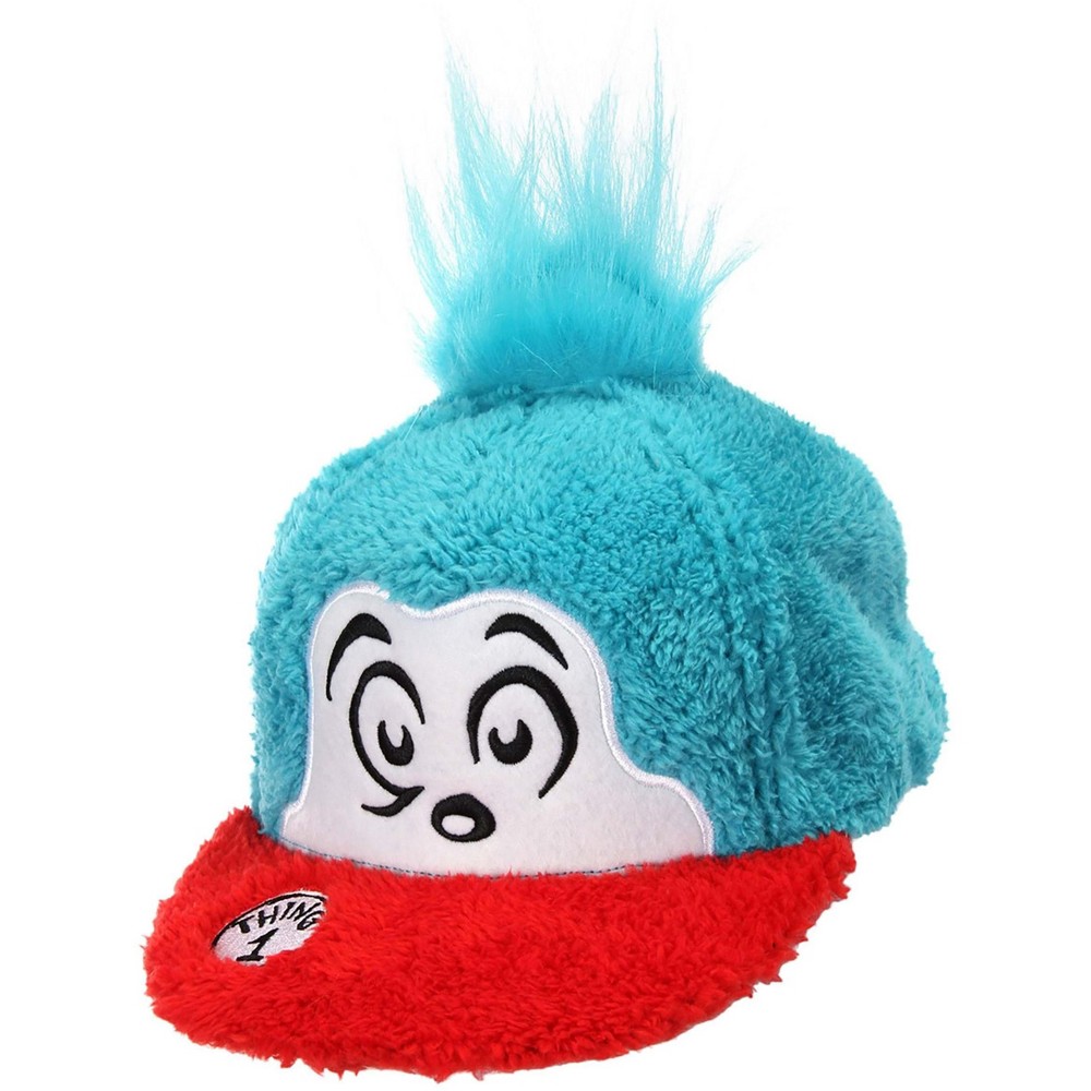 HalloweenCostumes.com Dr. Seuss Thing 1 Costume Fuzzy Snapback Hat, White/Blue/Red