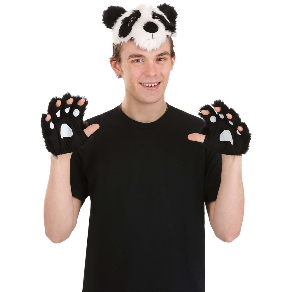 HalloweenCostumes.com One Size Fits Most Panda Plush Paws Kit And Headband, Black/White