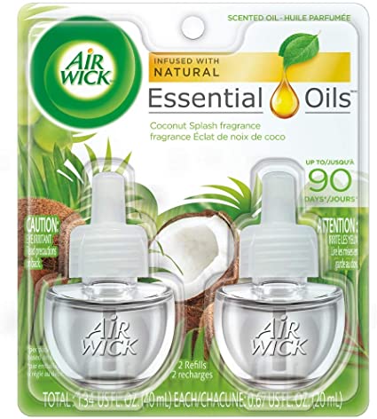 Air Wick Essential Oils Refill Coconut Splash Scented Air Freshener, 2 Pack 0.67 Fl Oz