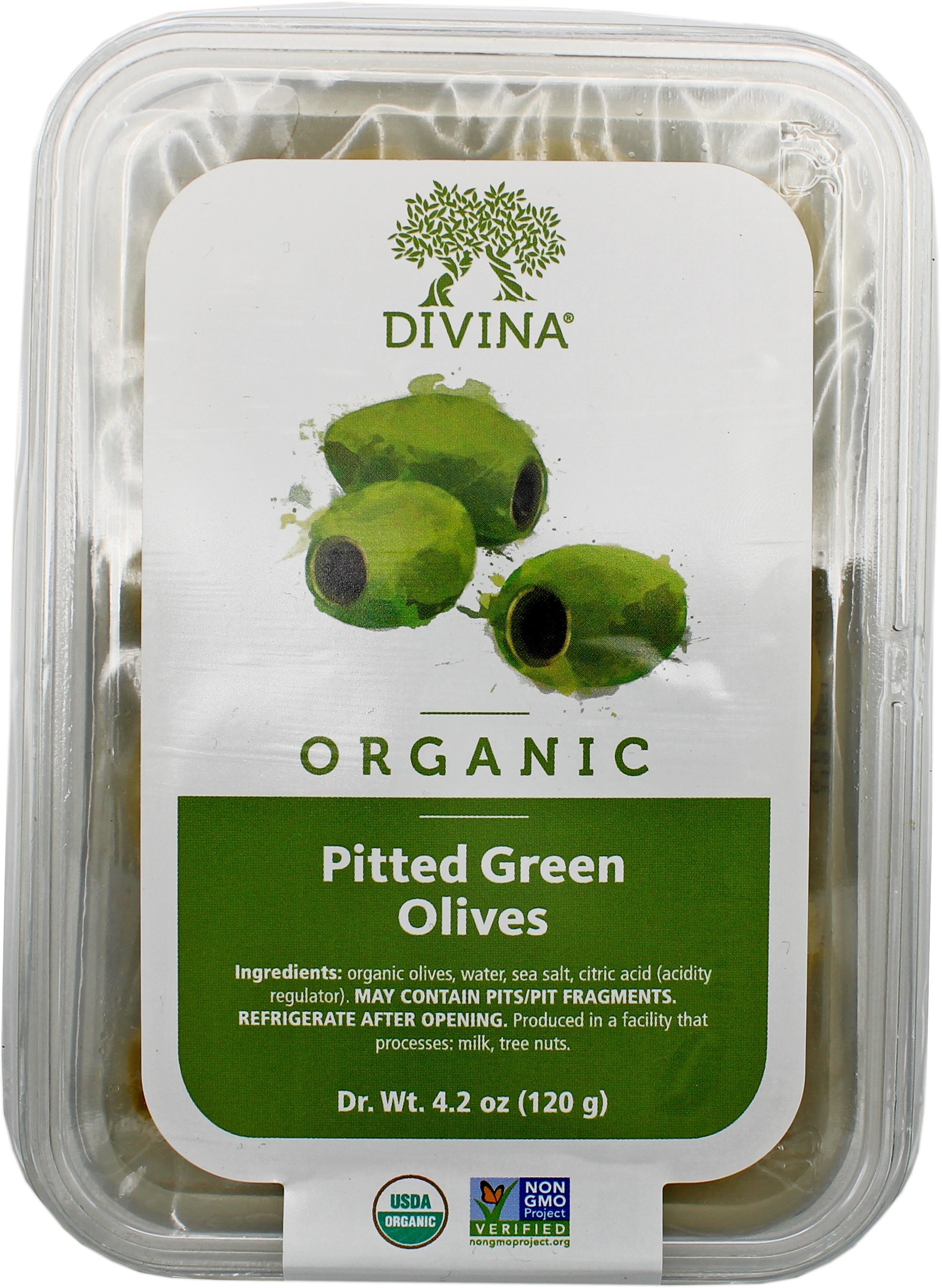 Divina Organic Green Olives Pitted, 4.2 Oz