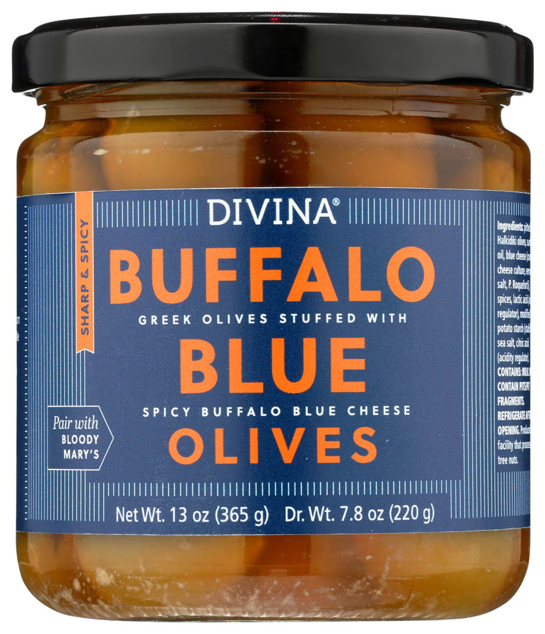Divina Buffalo Blue Olives 8 Oz Jar - 6ct Case