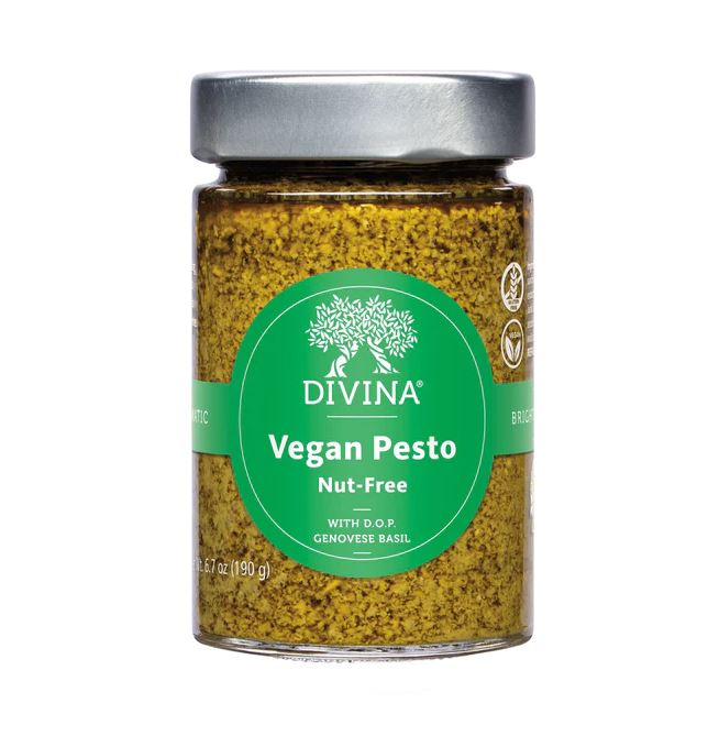 Divina Vegan Nut Free Pesto, Six 6.7 Oz Glass Jars