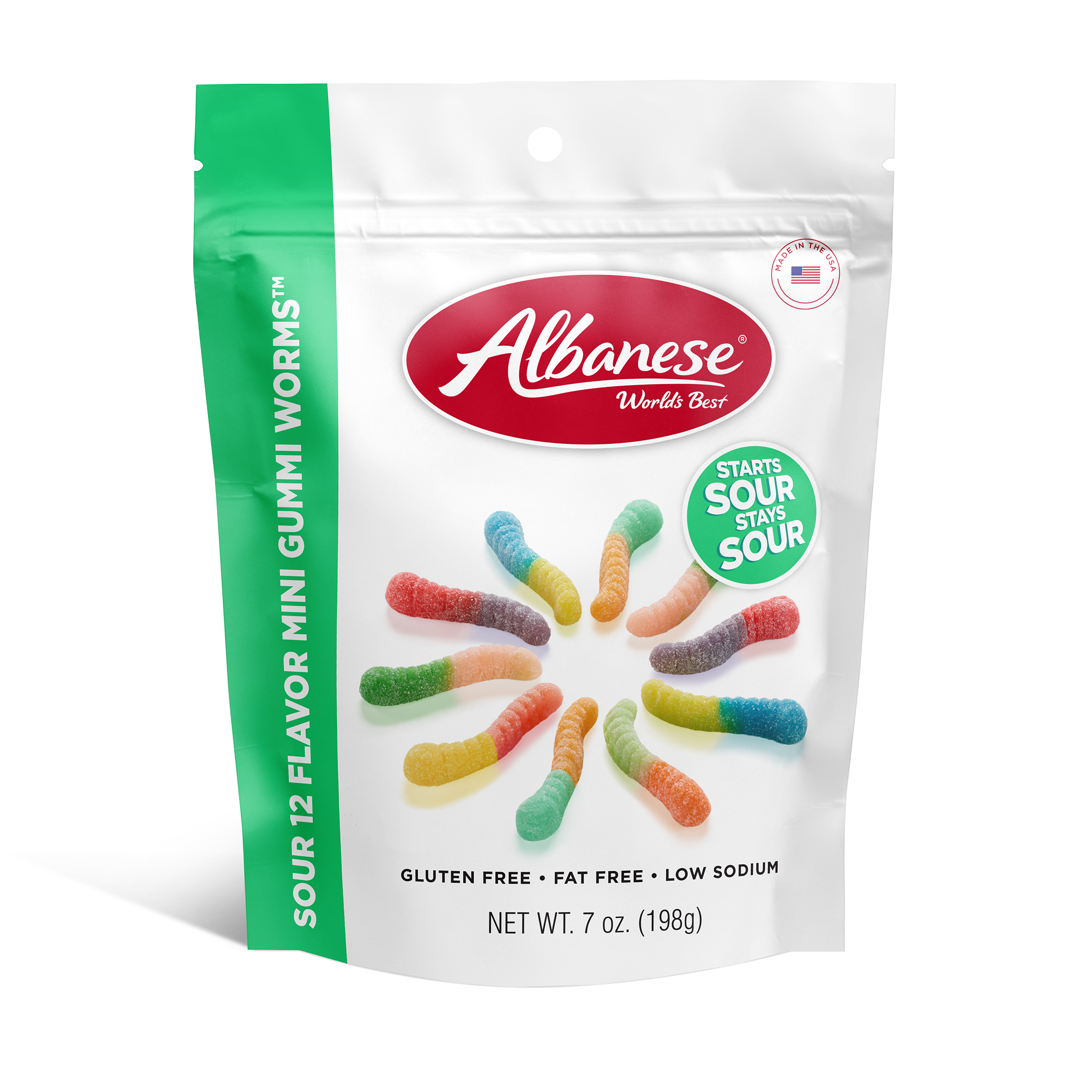 Albanese World's Best Gummi Worms, Sour, 12 Flavor, Mini 7 Oz