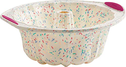 Trudeau Structure Fluted Cake Pan Silicone Bakeware, Medium, Confetti White