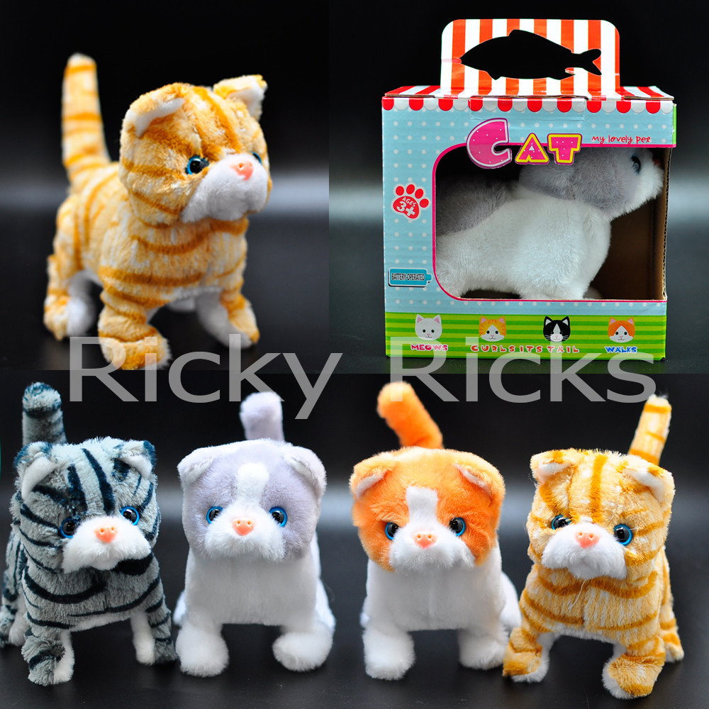 Mytoys&gift 1pc Pf Walking, Moving, Sounding, Tail Curling Plush Baby Toy Mini Cat Kitten Random Color