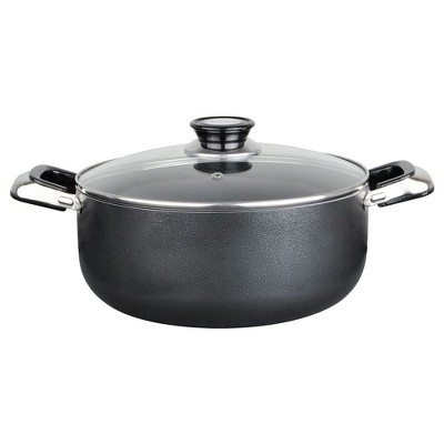 Alpine Cuisine 3 Quart Aluminum Non-Stick Dutch Oven Pot With Tempered Glass Lid And Carrying Handles For Sauces, Stews, And More, Black