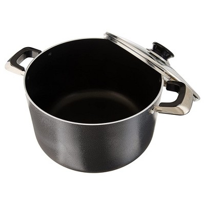 Alpine Cuisine 8.5 Quart Aluminum Non-Stick Dutch Oven Pot With Tempered Glass Lid And Carrying Handles For Sauce, Stews, And More, Black