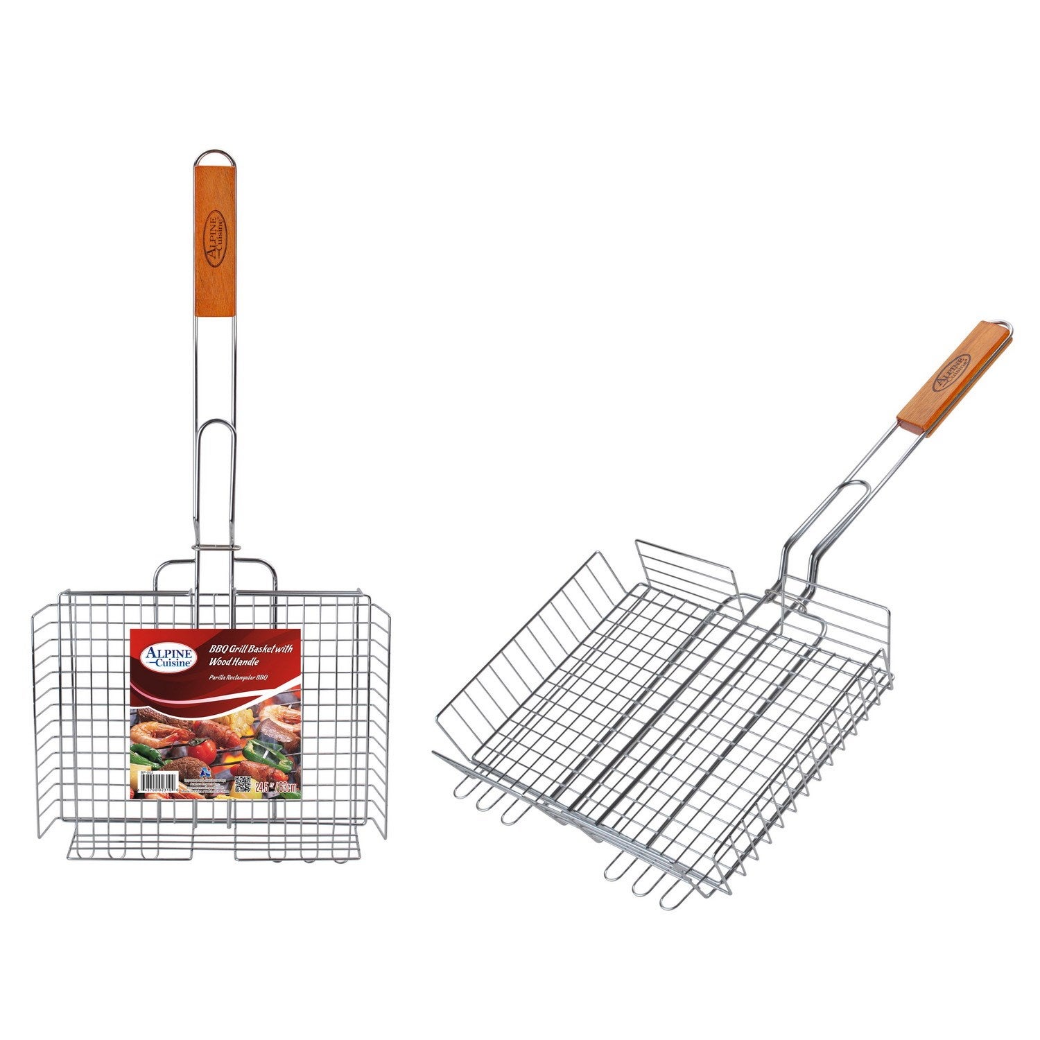 Aramco Imports Inc BBQ Grill Basket 24.5 In Rectangular With Wood Handle