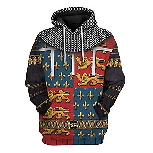 Suola 3D Printed Pullover Hoodie Hooded Sweatshirt For Historical Figure Medieval Knight Cosplay Costume, Edward Of Woodstock, XX-Large