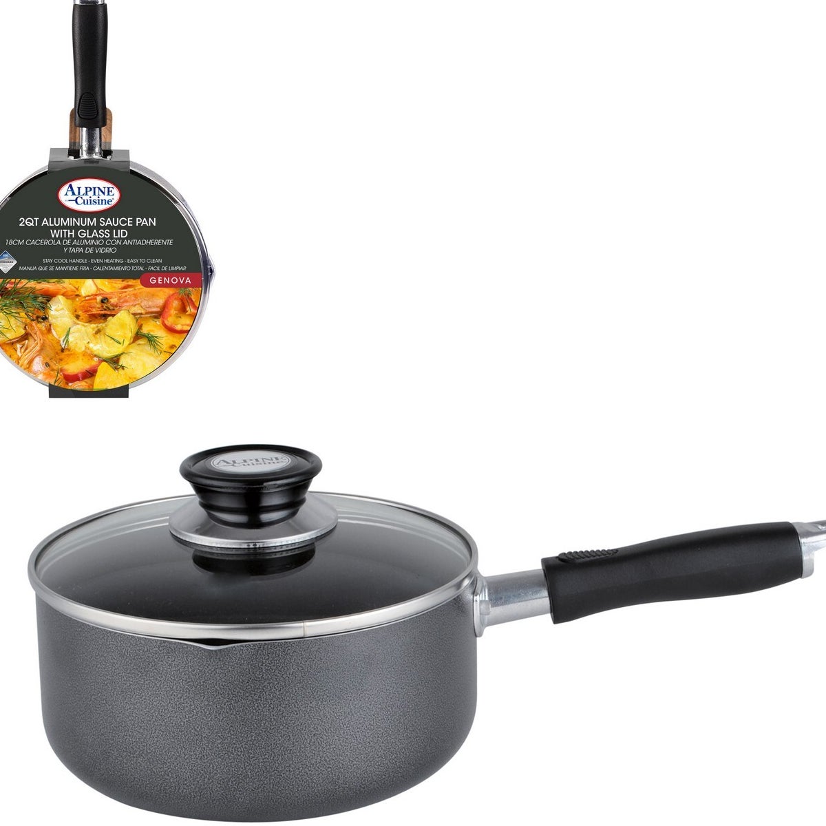 Alpine Cuisine Sauce Pan 3Qt Aluminum Nonstick Coating, Bakelite Handle, Gr