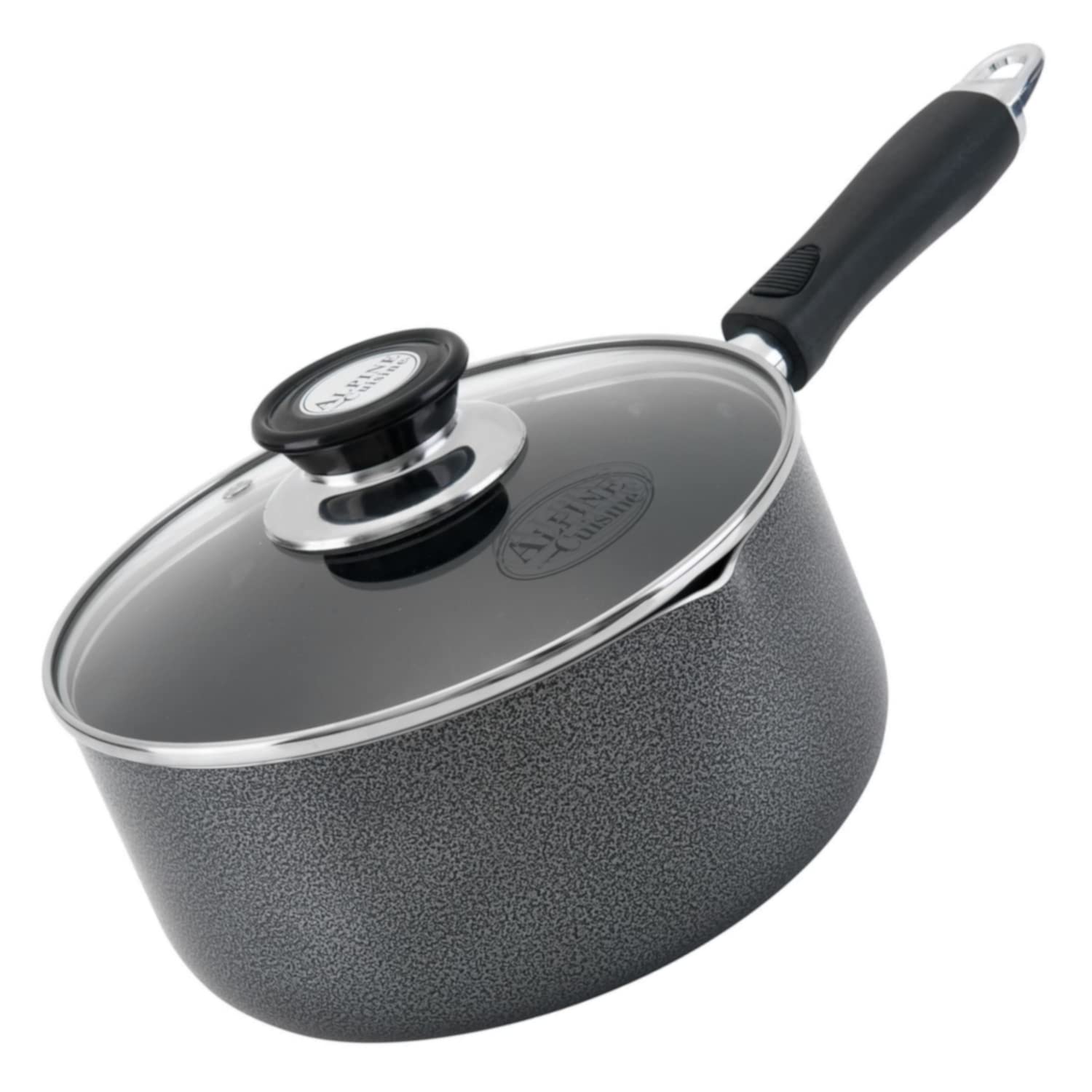 Alpine Cuisine Sauce Pan 1.5qt Aluminum Nonstick Coating Soft With Glass Lid