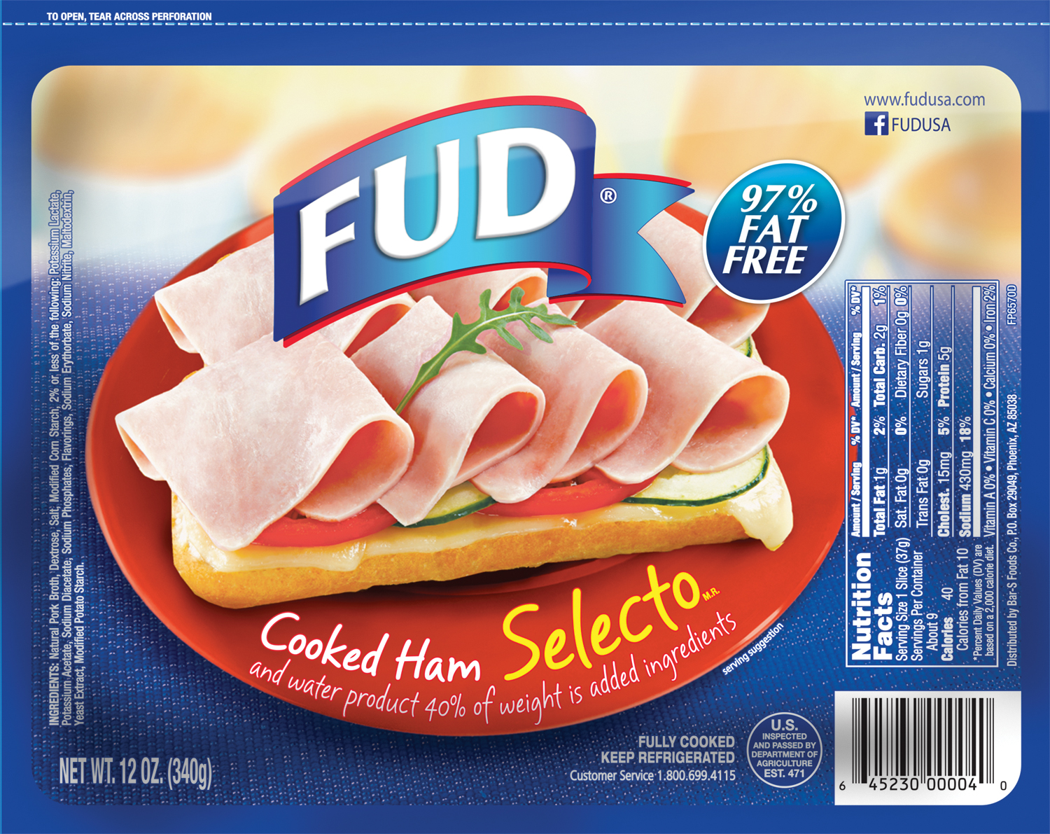 FUD Selecto Cooked Ham 12 Oz. Pack