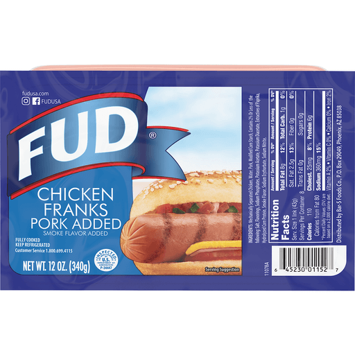 FUD Pork Added Chicken Franks 12 Oz. Pack