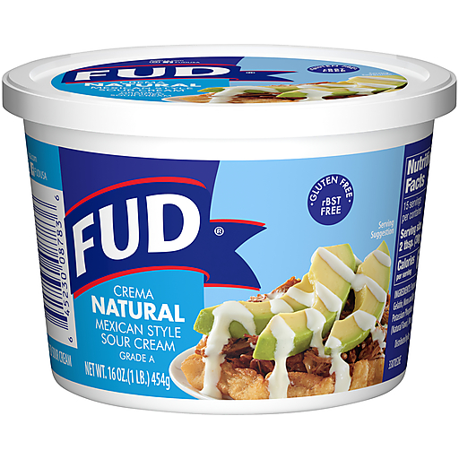 FUD Crema Natural Mexican Style Sour Cream 16 Oz. Tub