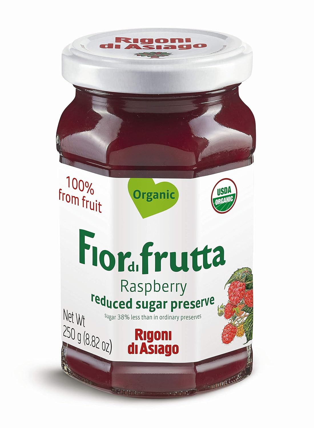 Rigoni di Asiago Fiordifrutta Organic Raspberry Fruit Spread 8.82 Oz Jar 6ct Case