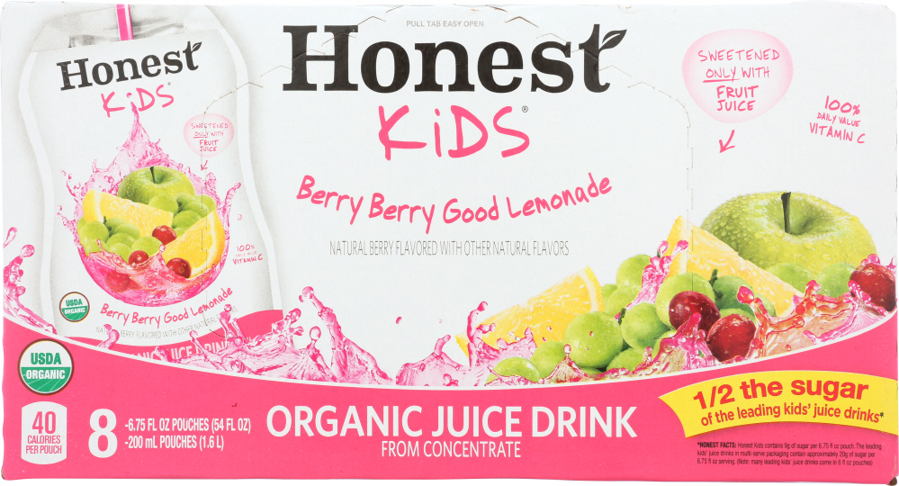 Honest Kids Organic Berry Good Lemonade Fruit Juice 6.75 Fl Oz 8 Pouches