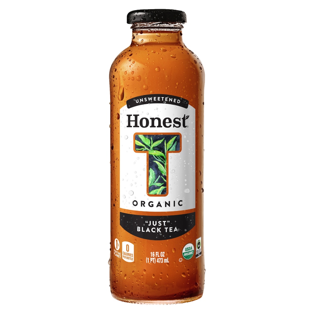 Honest Tea Just Black Glass Bottle, 16 Fl Oz