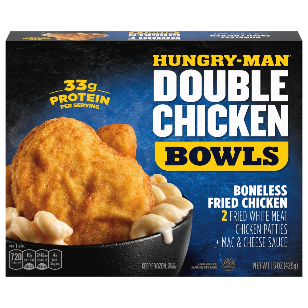 Hungry-Man Double Boneless Fried Chicken Bowls With White Cheddar Mac & Cheese, Frozen, 15 Oz