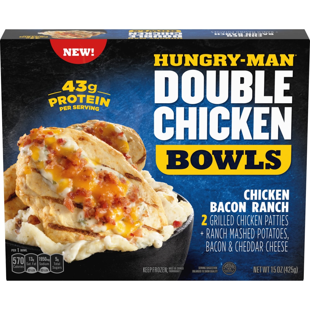 Hungry-Man Double Chicken Bacon Ranch Bowls With Mashed Potatoes, Frozen, 15 Oz