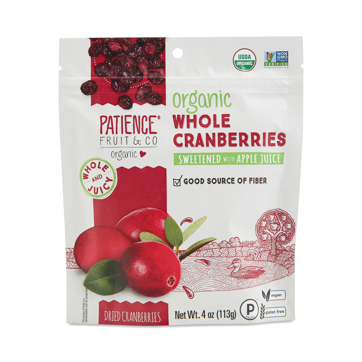 Patience Fruit Co Whole Organic Dried Cranberries 4 Oz