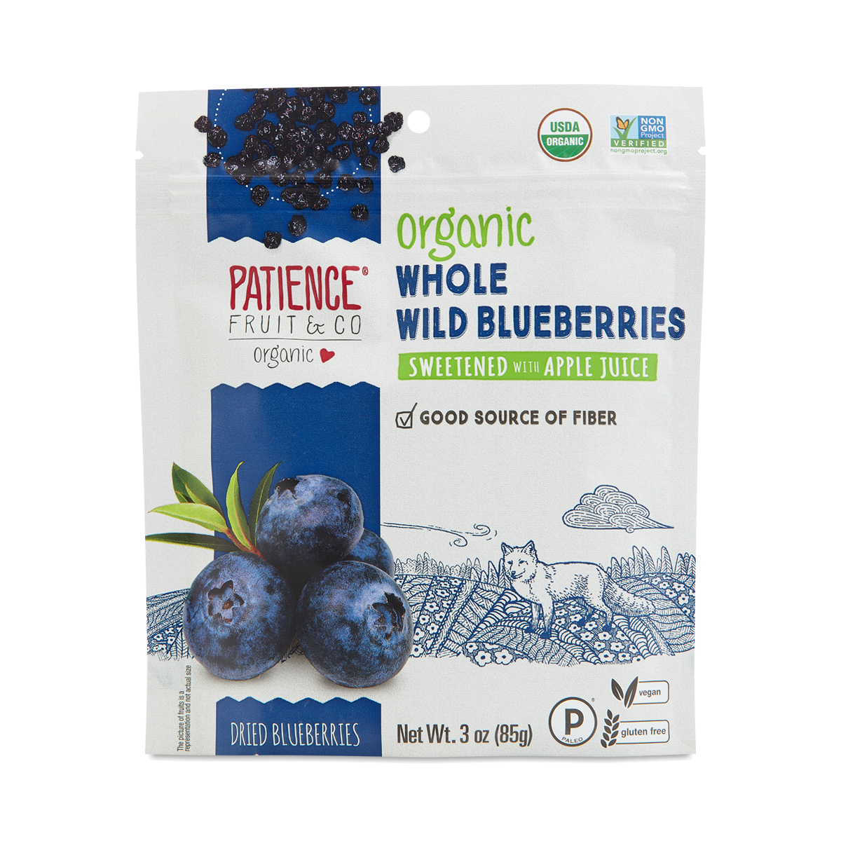 Patience Fruit & Co Organic Dried Wild Blueberries Case Of 8 3 Oz