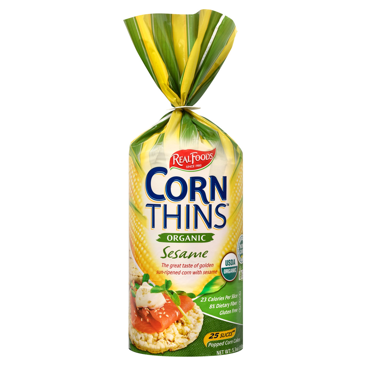 Real Foods Organic Corn Thins - Sesame - Case Of 6 - 5.3 Oz