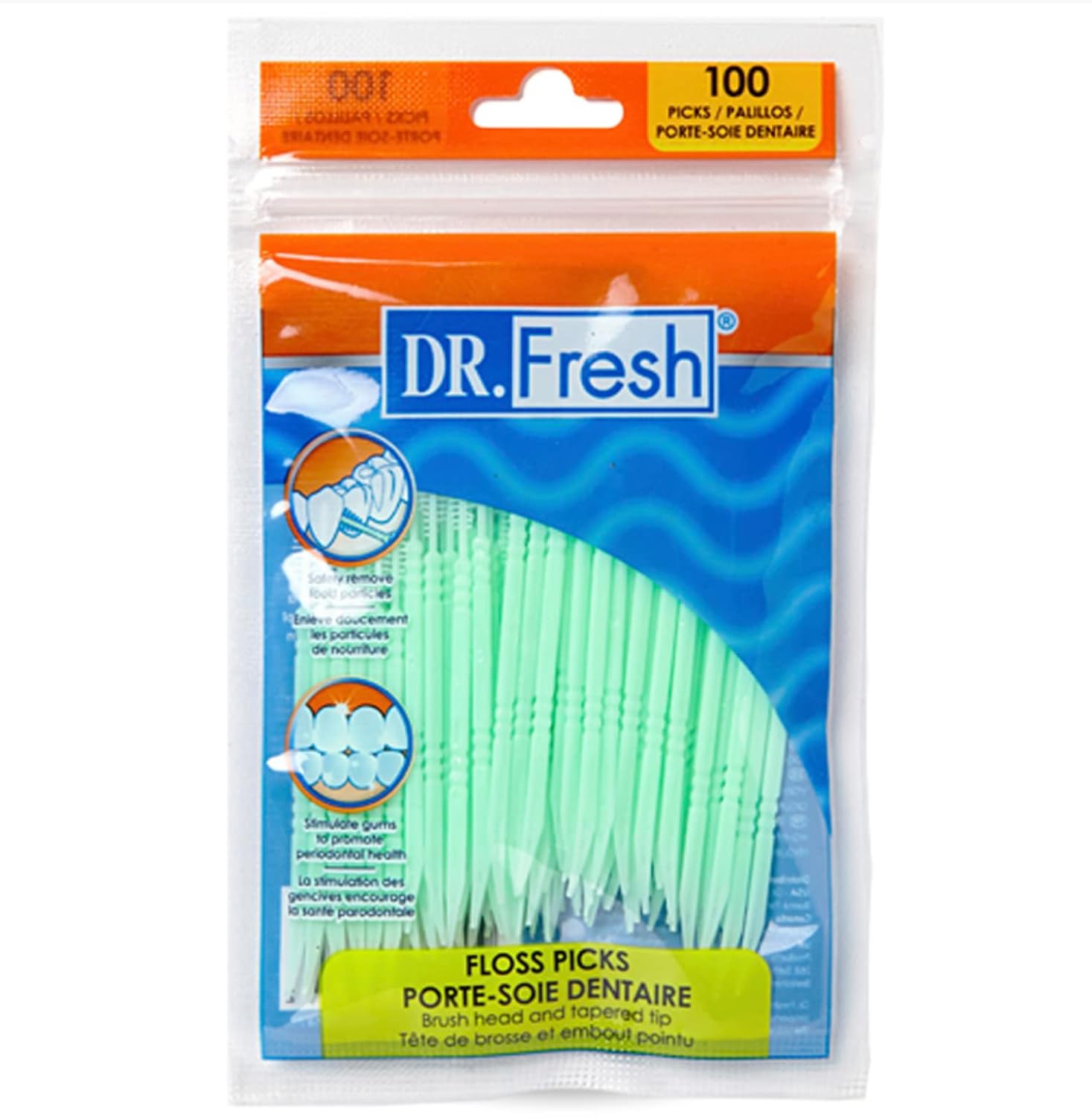 Dr. Fresh 1 Pack Dental Floss Picks Soft Bristles Toothpicks 100 Count Each
