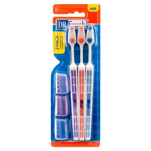 Dr Fresh Toothbrushes With Soft Grips Toothbrush Covers Multi Color 3 Pack W Covers