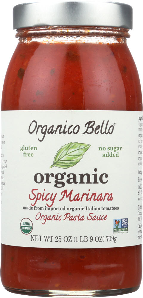 Organico Bello Pasta Sauce, Organic, Spicy Marinara 25 Oz