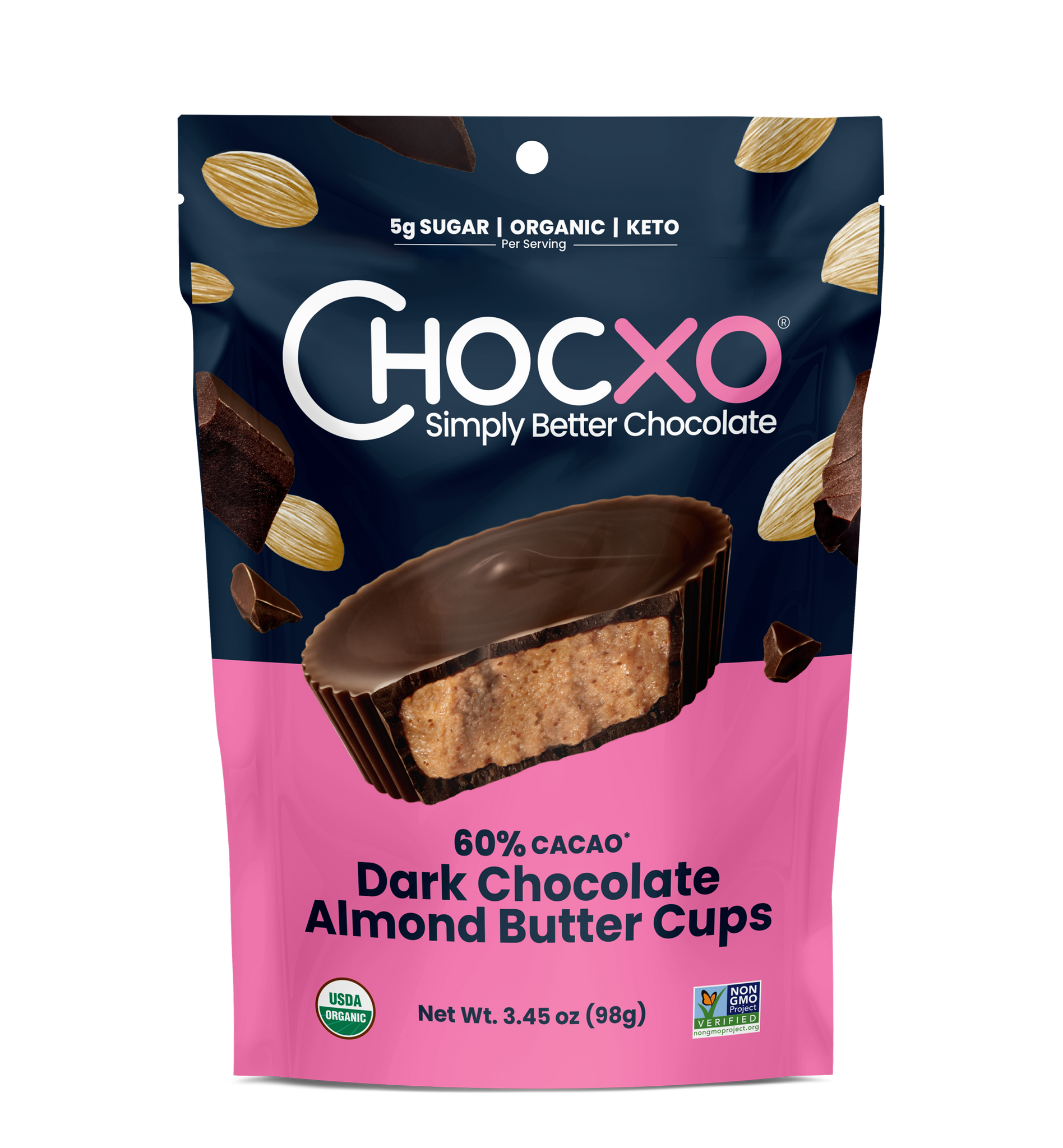 Chocxo Almond Butter Cups, Organic, Dark Chocolate