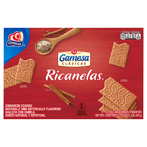 Gamesa Ricanelas Cookies, Cinnamon, 5 Packs
