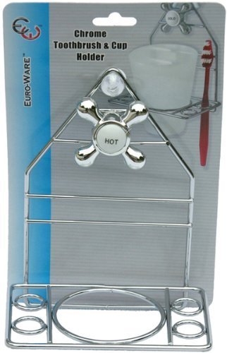 Euro-Ware Chrome Toothbrush & Cup Holder, With Suction Cup
