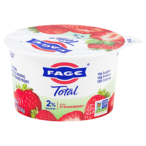 Fage Total 2% Milkfat All Natural Lowfat Greek Strained Yogurt With Strawberry 5.3 Oz. Cup