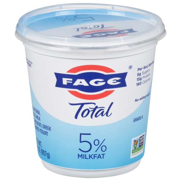 Fage Total Plain 5% Milkfat Low Fat Greek Strained Yogurt Tub